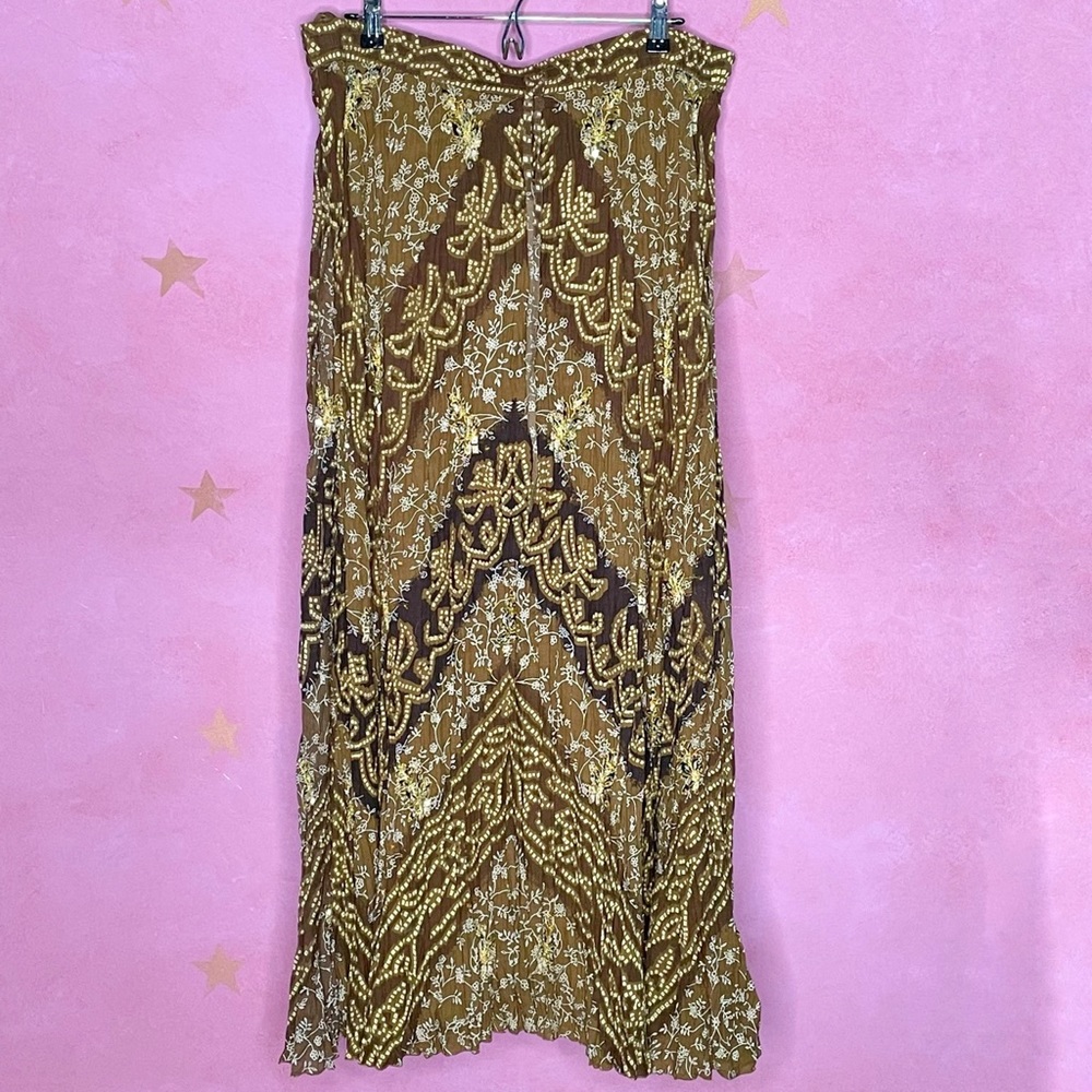 Autograph New York Peasant Skirt Crinkle Brown Floral Size Large New